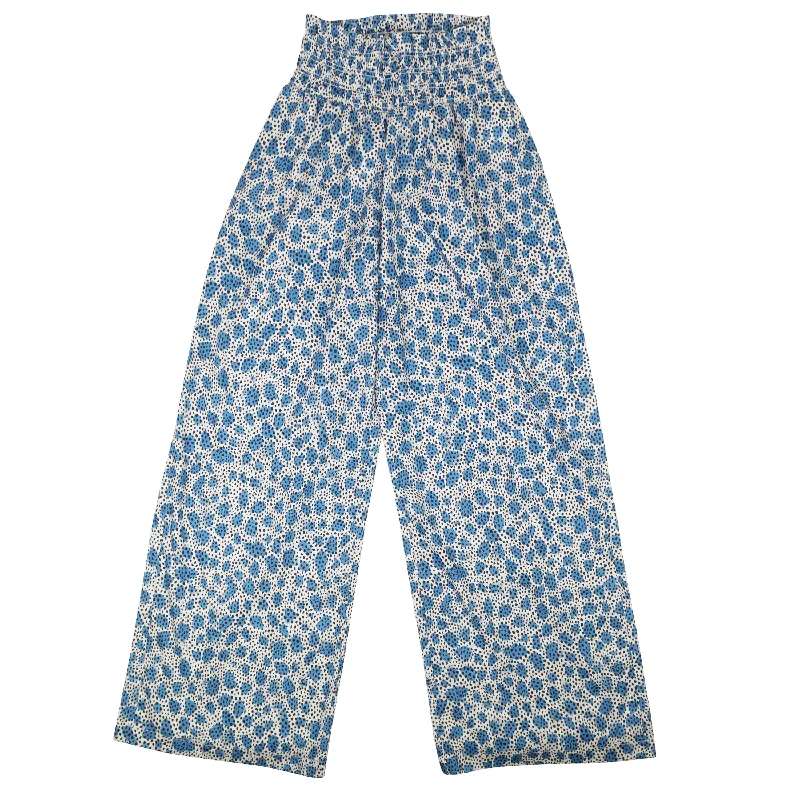 Blue Polyester Leopard Print Pull On Pants Stretch Fit Pants