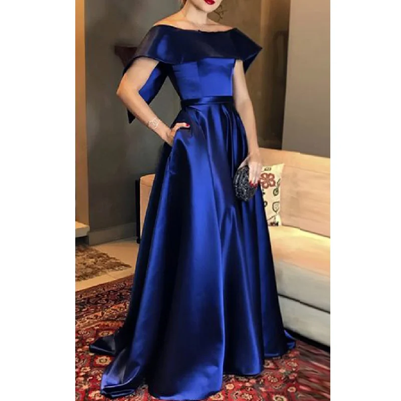 Off Shoulder Satin Long Prom Dresses, Cheap A-Line Backless Prom Dresses, KX462 Floral Print girly