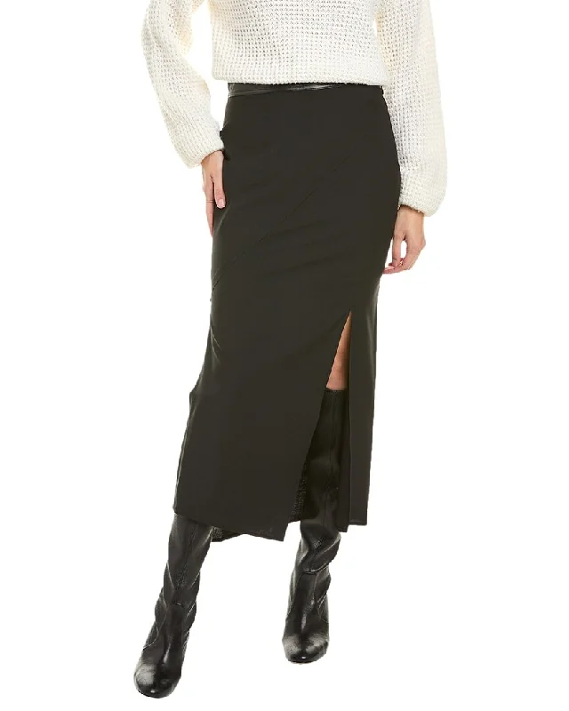 Helmut Lang Seamed Wool-Blend Midi Skirt button skirt front