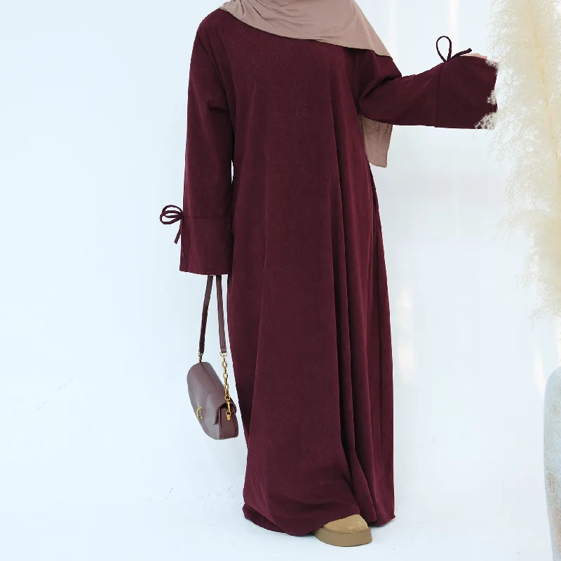 Tara Corduroy Abaya Dress - Wine Tunics Luxurious premium