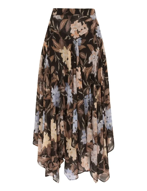 Eden Handkerchief Skirt In Black Inca Lily floral skirt print