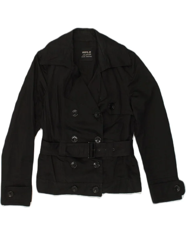 RIFLE Womens Double Breasted Jacket IT 42 Medium Black Cotton Bomber Jacket Anorak Windbreaker RIFLE Womens Double Breasted Jacket IT 42 Medium Black Cotton Bomber Jacket Anorak Windbreaker