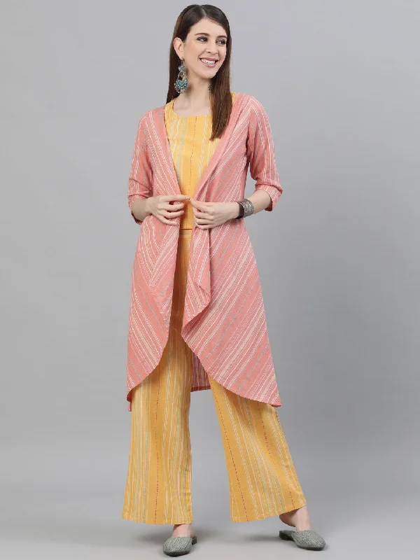 Women's Yellow Handloom Co Ord Set with Jacket - Aks Faux Fur Jacket Real Fur Jacket Shearling Jacket