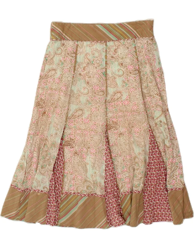 FAT FACE Womens A-Line Skirt UK 8 Small W30  Beige Paisley satin skirt smooth