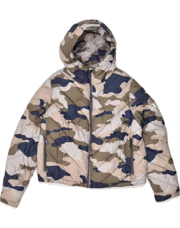 DKNY Womens Hooded Padded Jacket UK 18 XL  Multicoloured Camouflage Satin Jacket Silk Jacket Chiffon Jacket