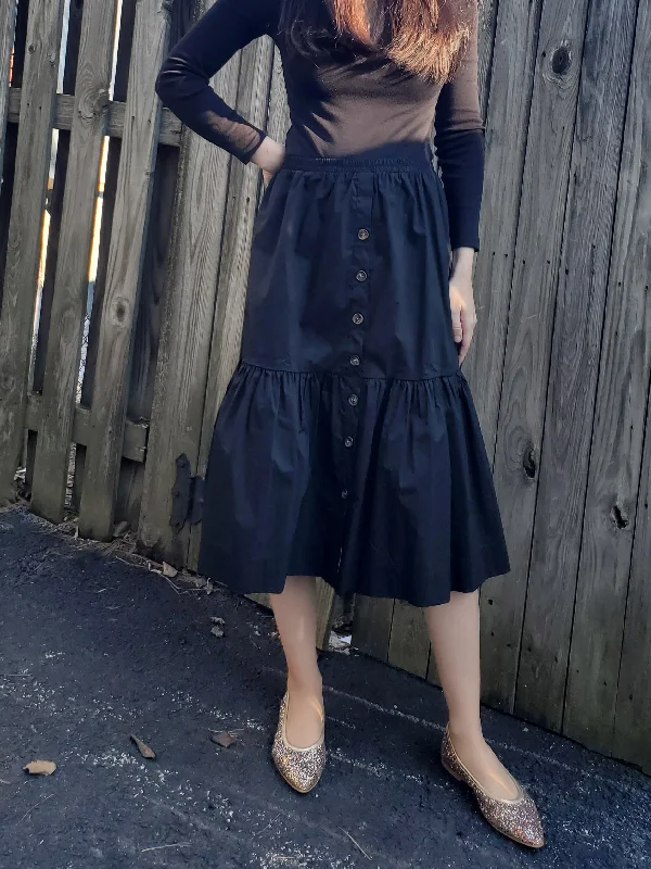 Button Tiered Skirt 872 linen skirt breathable