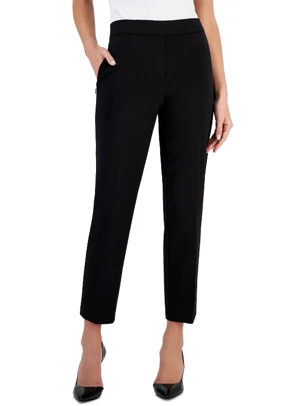 Womens High-Rise Polyester Ankle Pants Relaxed Casual Leggings