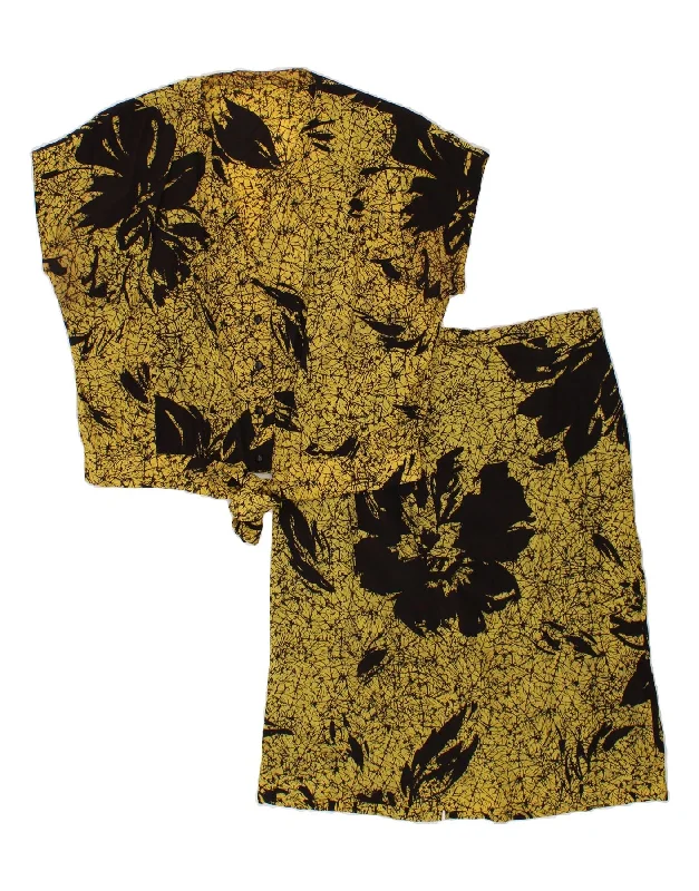 VINTAGE Womens Short Sleeve 2 Piece Skirt Set UK 14 Large W32 Yellow leather skirt bold