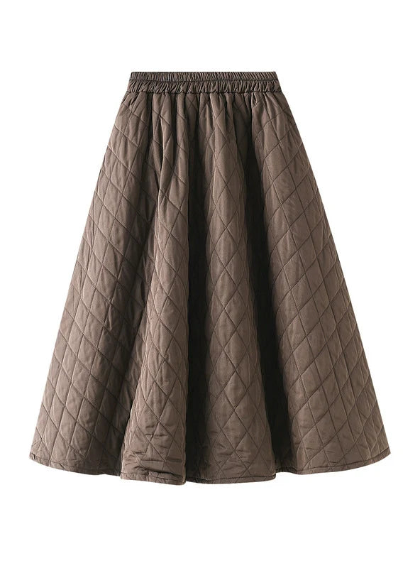 Elastic Waist Rhombic Woven Cotton Skirt leather skirt refined