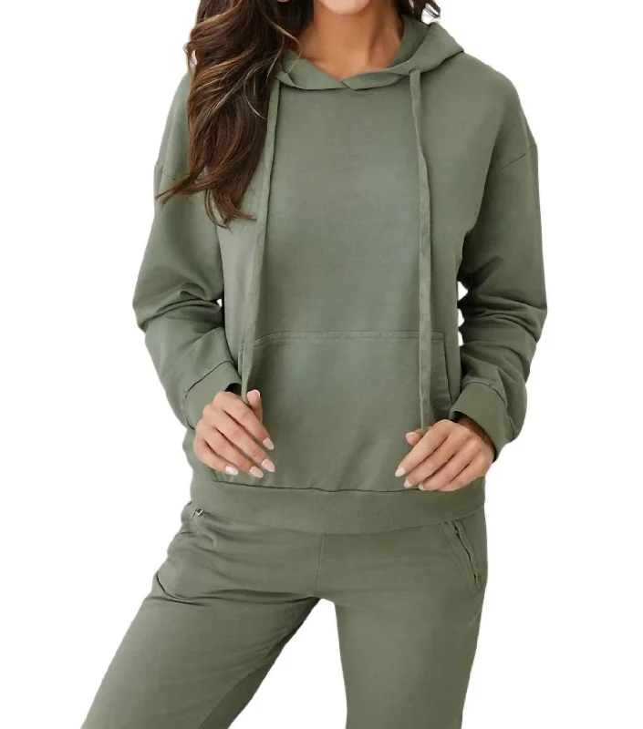 Lightweight Hoodie Sweatshirt In Army Green Hoodie with Typography Text Message