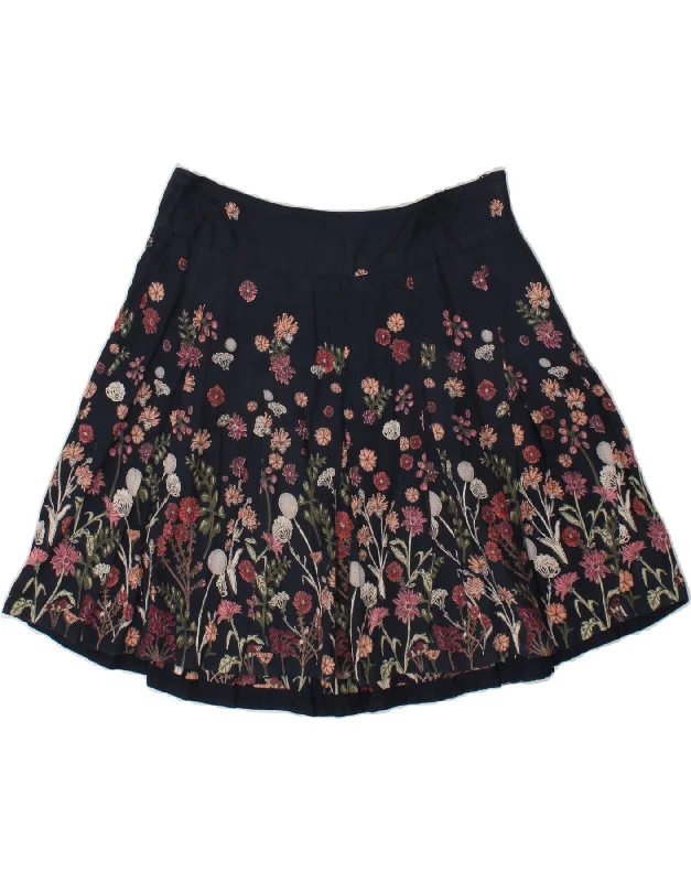 FAT FACE Womens A-Line Skirt UK 10 Small W30 Navy Blue Floral Cotton chiffon skirt floaty
