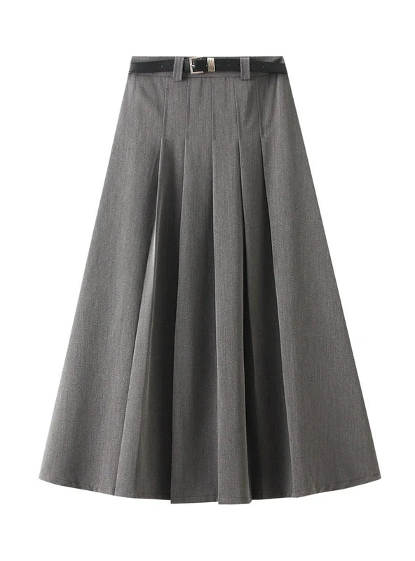 Women Leisure Pleated Slim Skirt With Belt denim skirt trendy