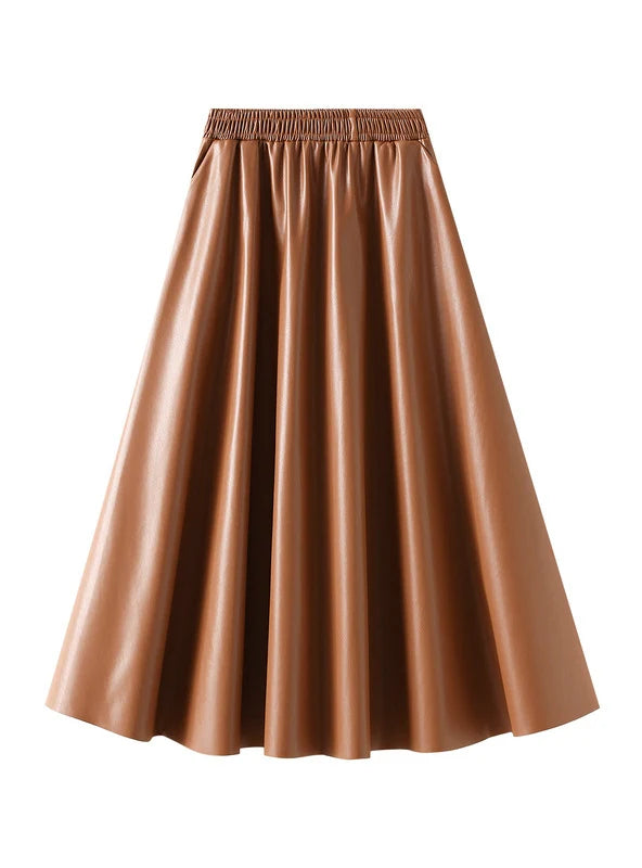 Elastic Waist Leather Pocket Skirt zip skirt side