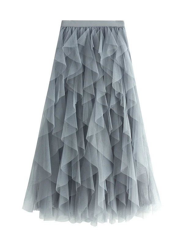 Wave Irregular Gauze Cake Skirt asymmetrical skirt cut
