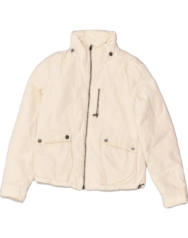 AQUASCUTUM Womens Padded Jacket UK 12 Medium White Polyester Elasticated Jacket Padded Jacket Insulated Jacket