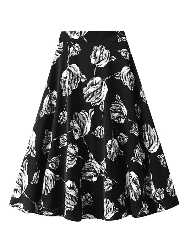 High Waist Slim Rose Print Skirt elastic waist skirt