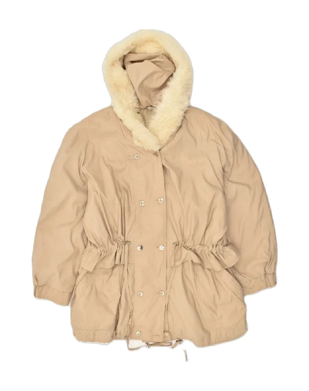 VINTAGE Womens Hooded Windbreaker Jacket UK 18 XL Beige Polyester Lace Jacket Ribbed Jacket Sequined Jacket