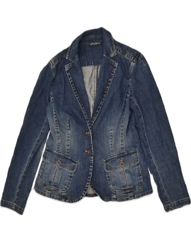 EDDIE BAUER Womens Denim Jacket UK 12 Medium Navy Blue Cotton Jacket Blazer Coat