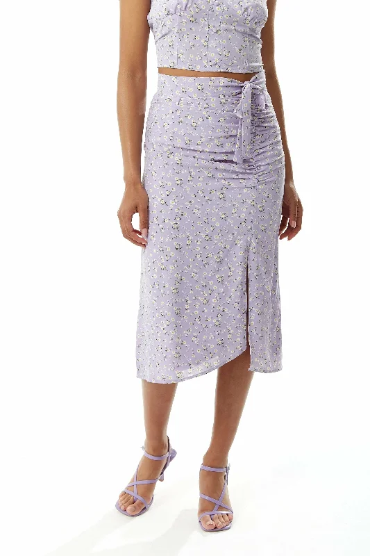 Liquorish Floral Midi Skirt In Lilac corduroy skirt comfortable