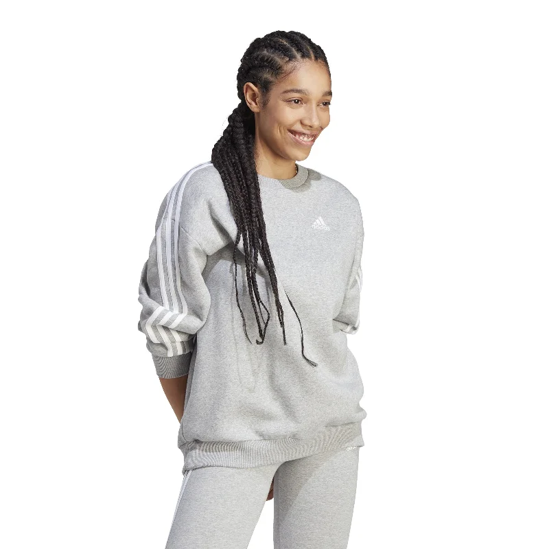 Women's Adidas Essentials 3-Stripes Oversized Fleece Sweatshirt Hoodie with Earth Tones Natural Calm
