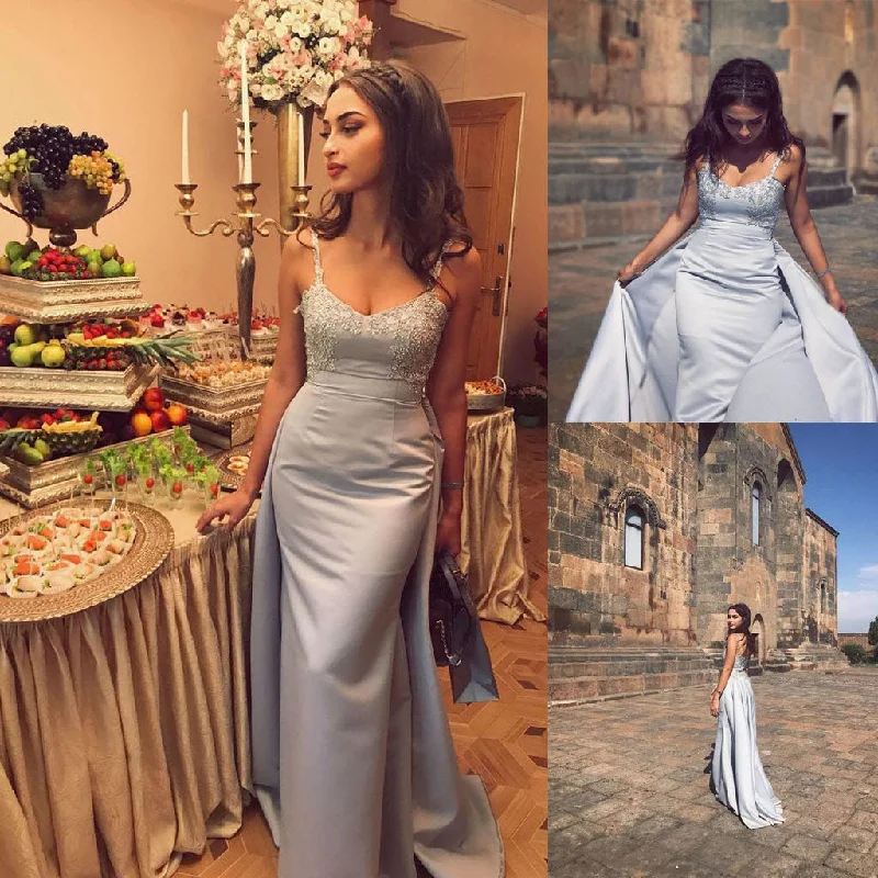 Spaghetti Straps Prom Dress, Applique Satin Backless Prom Dress, Mermaid Prom Dress, KX187 Tunics Party sparkling