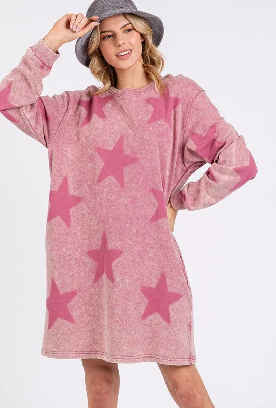 Hazel Blues® |  SAGE + FIG Washed Star Print Round Neck Dress Tunics Stylish elegant