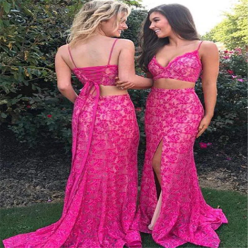 Two Pieces Prom Dress, Lace Prom Dress, Spaghetti Straps Prom Dress, Side Split Prom Dress, Sexy Prom Dress, KX37 Tunics New arrival