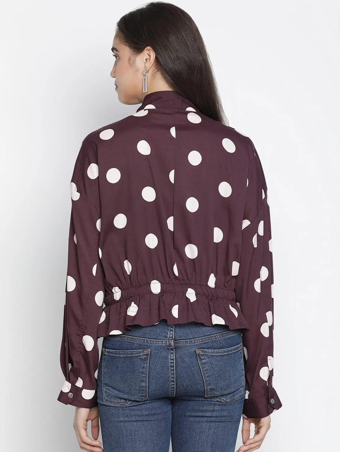 Women Printed Wine High Neck Full Sleeve Jacket Wool Fabric Cashmere Fabric Tweed Fabric