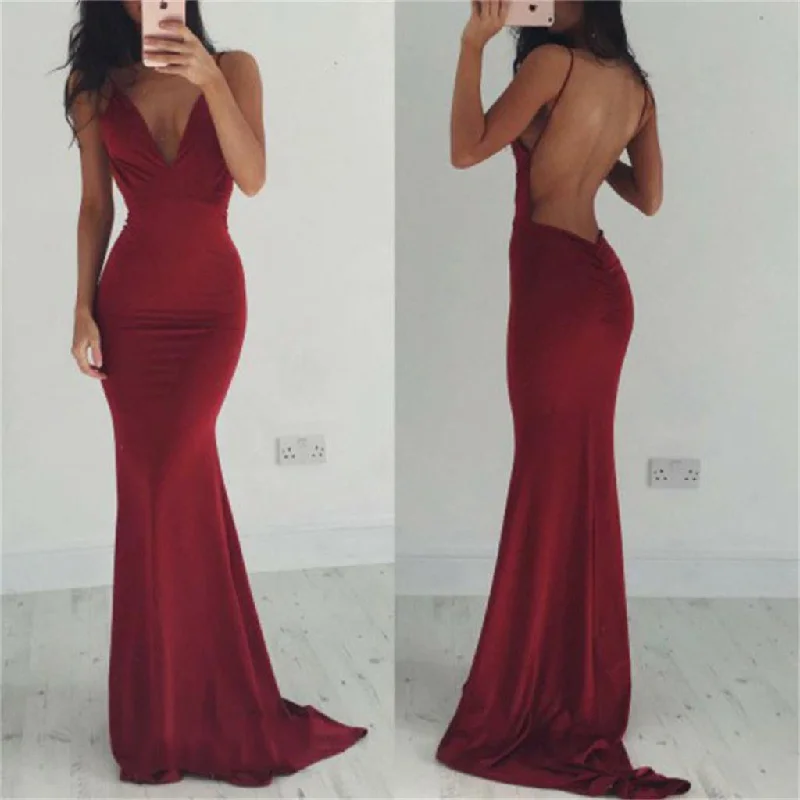 Backless Prom Dresses, Sexy Prom Dresses, Burgundy Prom Dresses, V-neck Prom Dresses, Cocktail Prom Dresses, PD0161 Tunics Winter warm