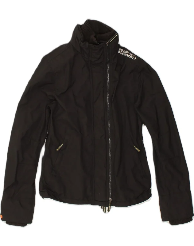 SUPERDRY Womens Rain Jacket UK 14 Medium Black Polyester Cardigan Sweater Pullover