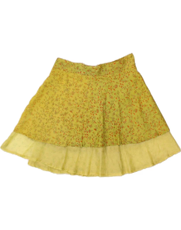 VINTAGE Womens Wrap Skirt W30 Medium Green Floral Silk spandex blend skirt