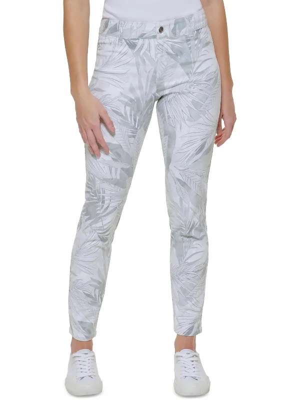 Womens High Rise Printed Straight Leg Pants Chic Black Leggings