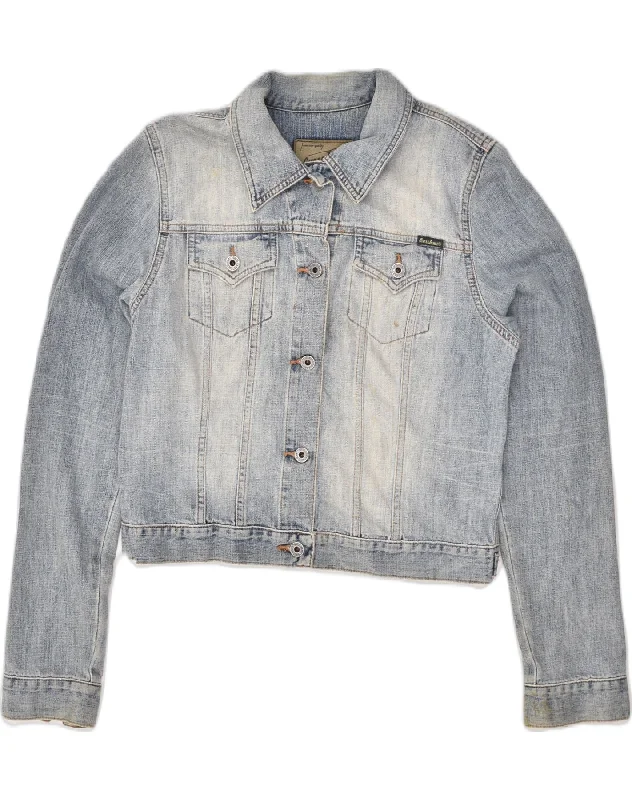 GUESS Womens Denim Jacket UK 14 Large Grey Cotton Chenille Jacket Brocade Jacket Lace Jacket