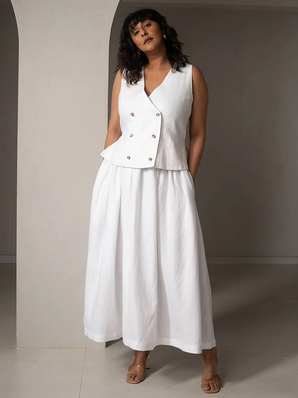 Amal Linen Skirt White corduroy skirt cozy