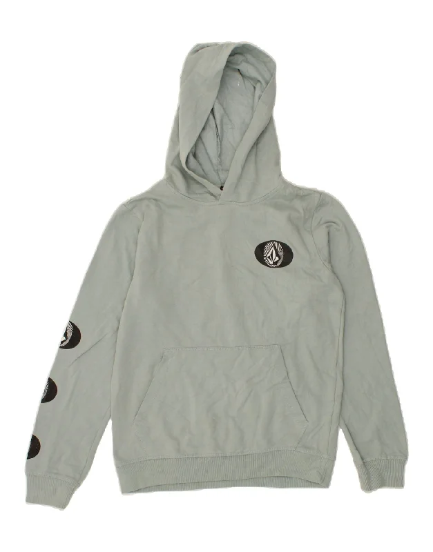 VOLCOM Womens Graphic Hoodie Jumper UK 12 Medium Blue Cotton Hoodie with Pocket Utility Practical