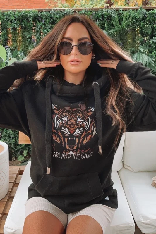 Black Tiger Hoodie Hoodie with Toggle Buttons Decorative Unique