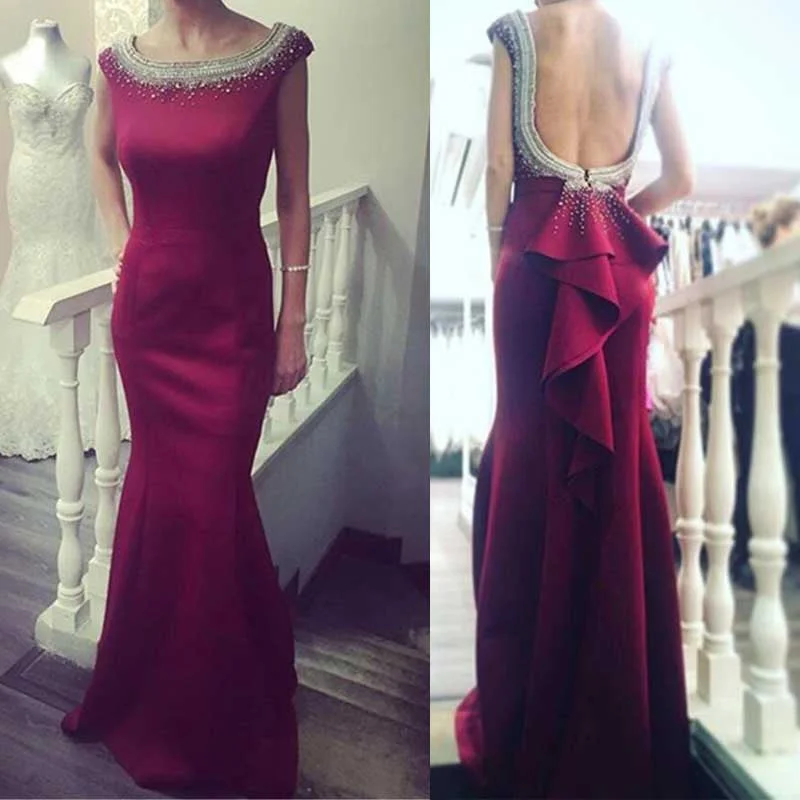 Red Round Neckline Mermaid Evening Prom Dresses, 2017 Beaded Party Prom Dress, Custom Long Prom Dresses, Cheap Formal Prom Dresses, 17041 Tunics Fashionable chic
