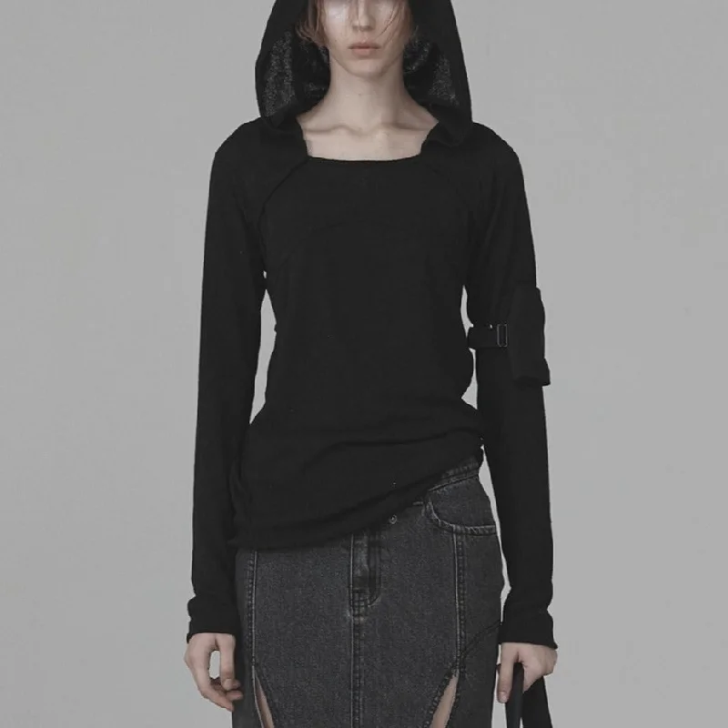 Wrap bolero knit hoodie black Hoodie with Hem Raw Edge Edgy Unfinished