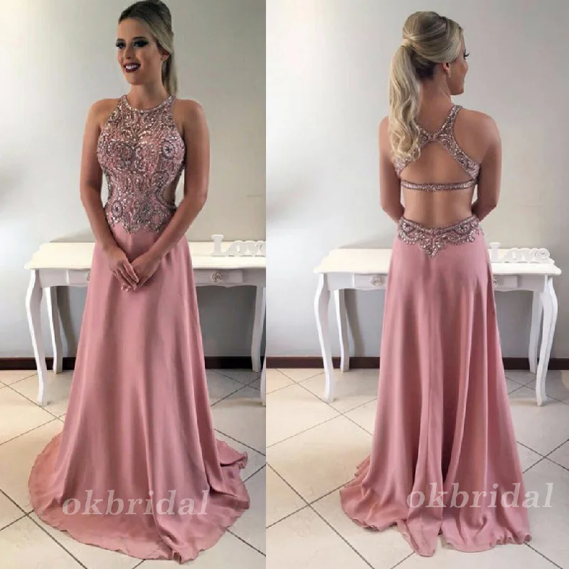 Chiffon Prom Dress, Beading Prom Dress, Sexy Prom Dress, Sleeveless Prom Dress, LB0879 Halter Neckline Beach