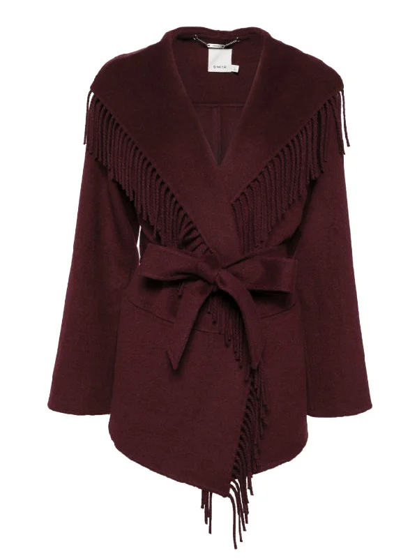 Simkhai Women's Rowen Fringe Wool Jacket, Oxblood Lace Jacket Ribbed Jacket Sequined Jacket Simkhai Women's Rowen Fringe Wool Jacket, Oxblood Lace Jacket Ribbed Jacket Sequined Jacket