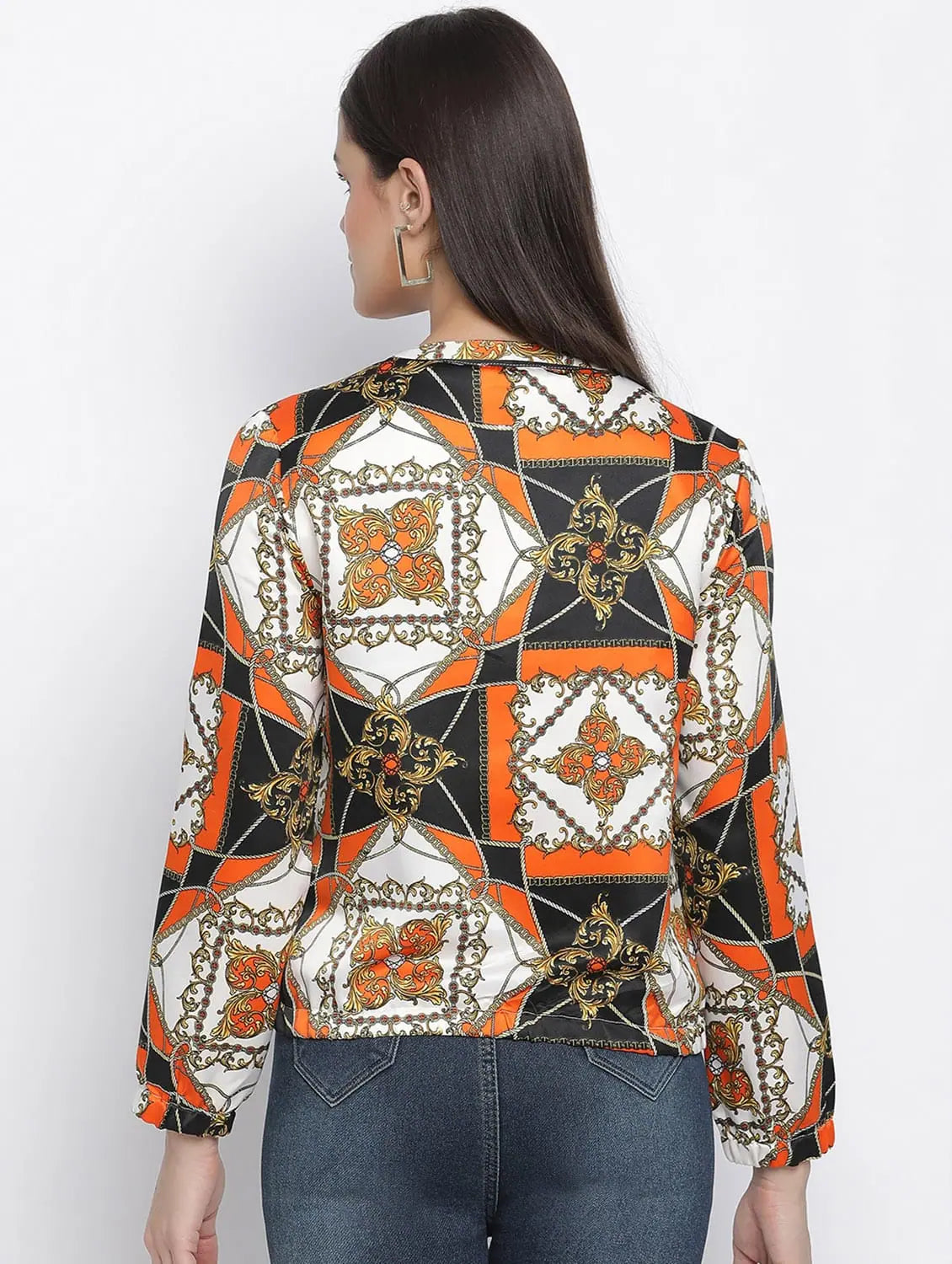 Women Printed Multicolor Round Neck Full Sleeve Jacket Herringbone Jacket Houndstooth Jacket Plaid Jacket