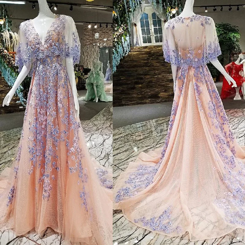 Long Prom Dresses, Tulle Prom Dresses, Vintage Party Prom Dresses, V-Neck Prom Dresses, Applique Prom Dresses, A-Line Prom Dresses, Floor-Length Prom Dress, LB0669 Tunics Running lightweight