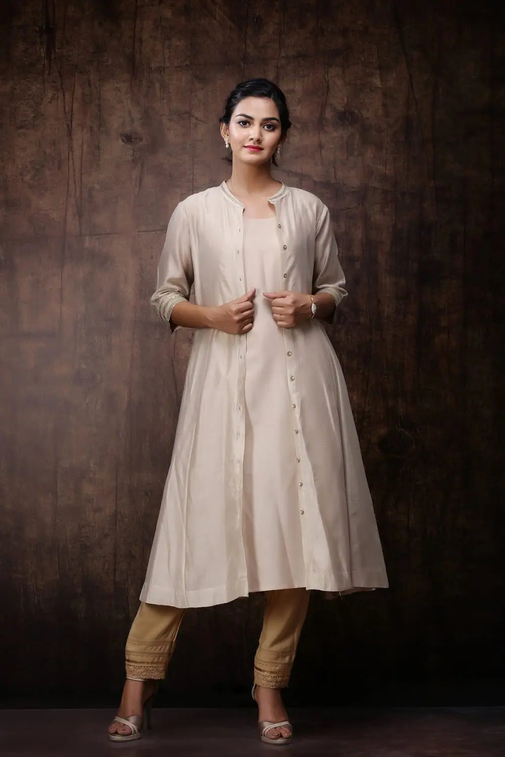 Juniper Beige Chanderi Embellished Jacket Style 2 Piece Kurta Jersey Jacket Tulle Jacket Batik Jacket