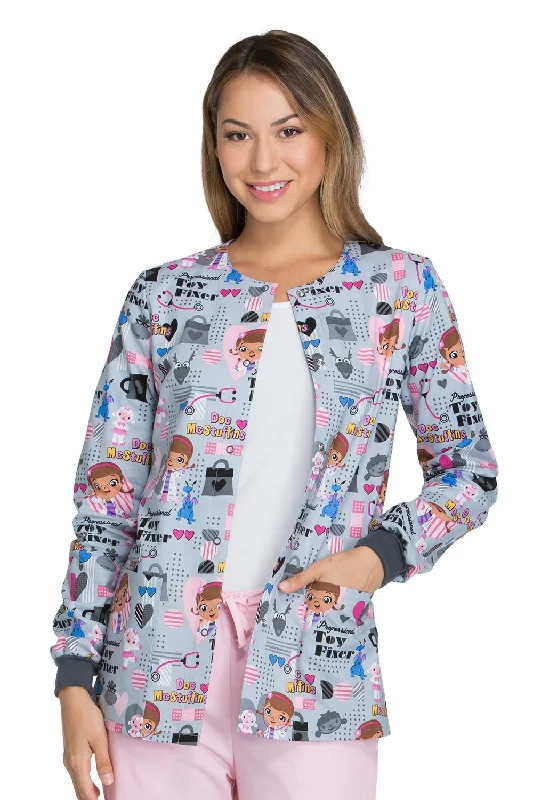 Cherokee Tooniforms Women's Snap Front Toy Fixer Print Warm-Up Scrub Jacket XXX-Large Print Front Pockets Side Pockets Patch Pockets