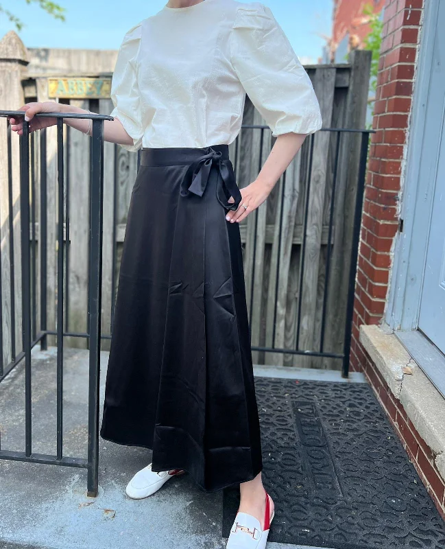 Black Satin Wrap Skirt 101 denim skirt durable