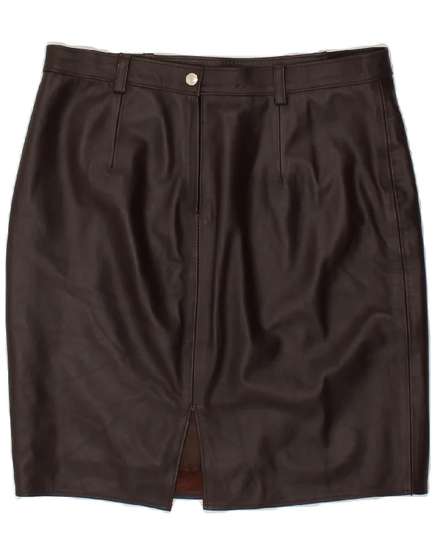 VINTAGE Womens Leather Skirt W34 Large Brown low waist skirt