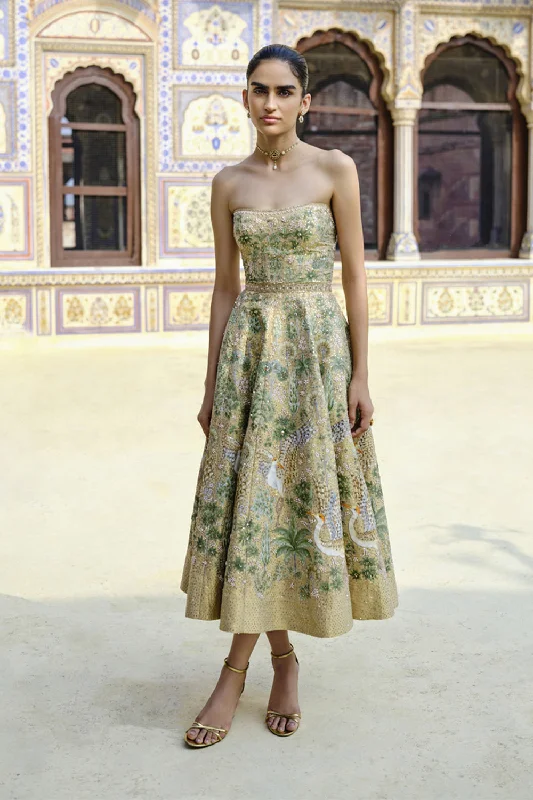 Avasa Hand-Painted Pichhwai Silk Dress Gold Tunics Custom made