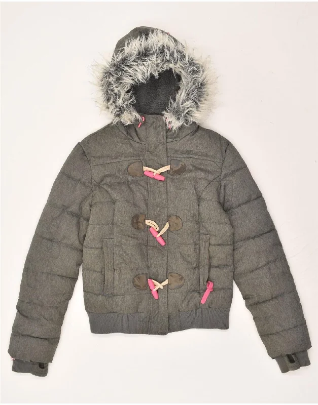 SUPERDRY Womens Hooded Duffle Padded Jacket UK 8 Small Grey Polyester Satin Jacket Silk Jacket Chiffon Jacket
