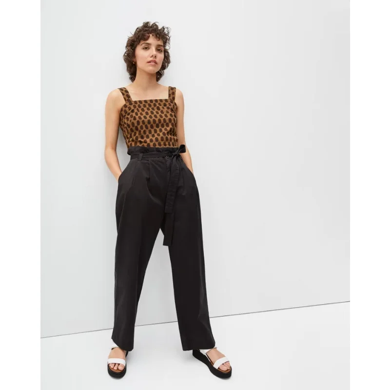 Everlane Womens Paperbag Pants Medium Black Organic Cotton Twill High Rise NWT Modern Skinny Pants