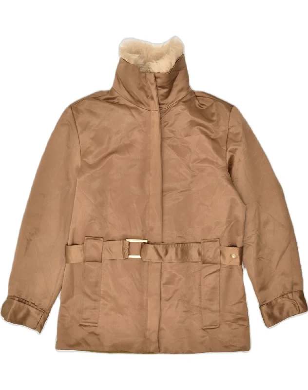 ICEBERG Womens Utility Jacket UK 8 Small Brown Polyamide Zippered Front Buttoned Front Snap Front